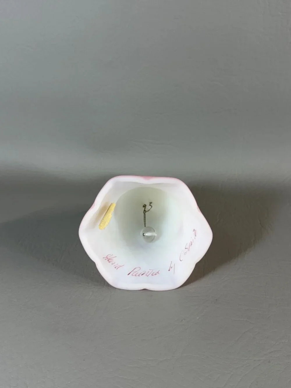 Vintage Fenton Art Glass Bell Hand-Painted Floral Signed C. Smith Pink Satin